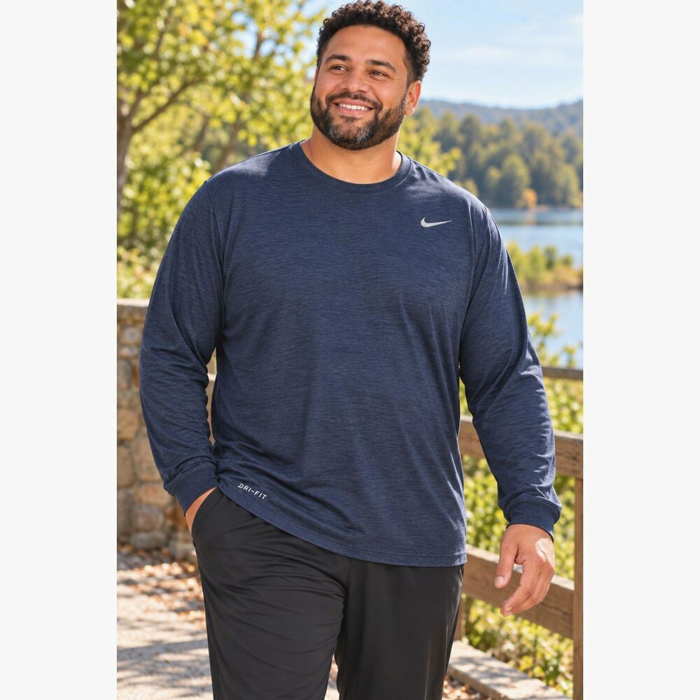 Nike The Nike Tee Men 3XL Navy Blue Dri-FIT Athletic Cut Long Sleeve Shirt #13